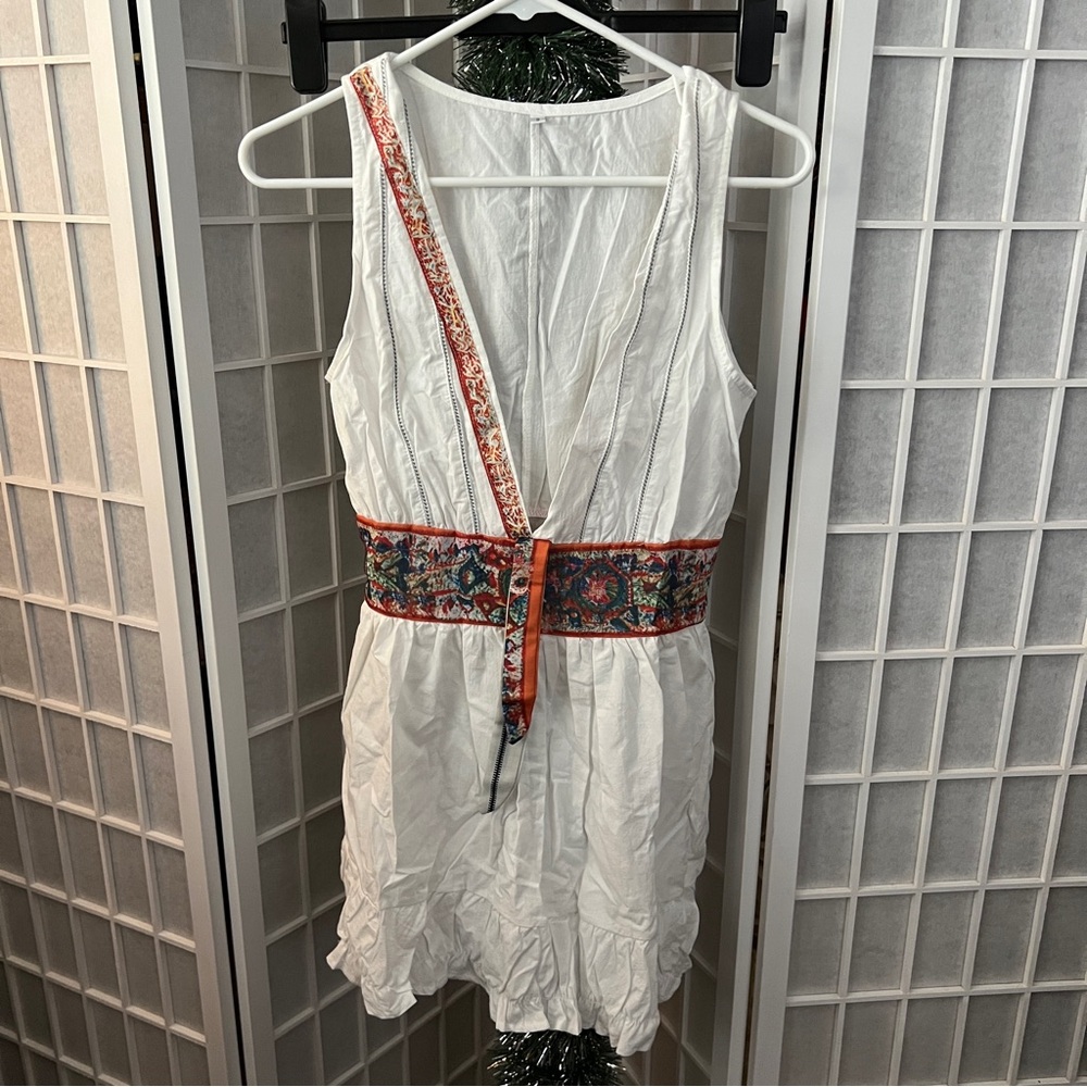 White Sleeveless Dress with Orange boho Accents NWOT